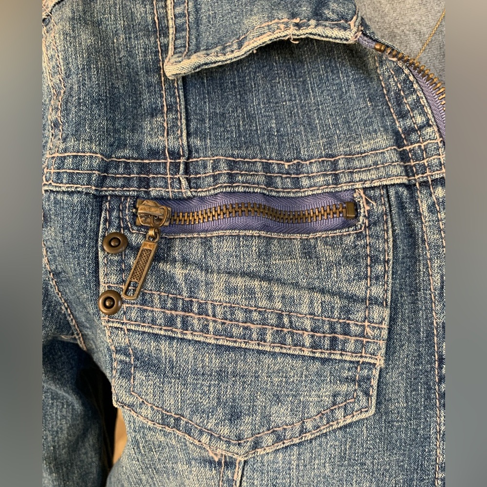 Cropped Front Zip Blue Jean Denim Jacket - Picture 3 of 12